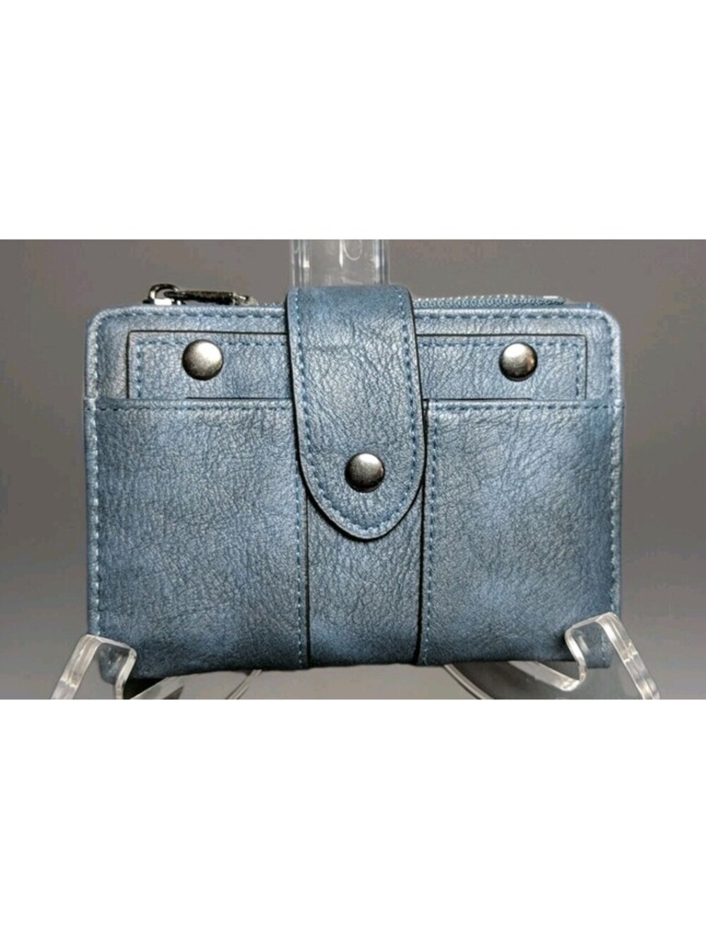 CLUCI Leather Bifold Wallet Blue RFID Credit Card ID Coin Pocket Snap Closure